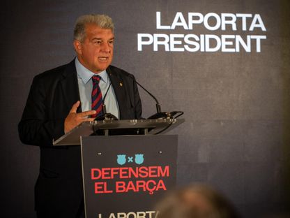 جوان لابورتا خلال إطلاق حملته في انتخابات رئاسة برشلونة - 17 فبراير 2026 - X/@JoanLaportaFCB