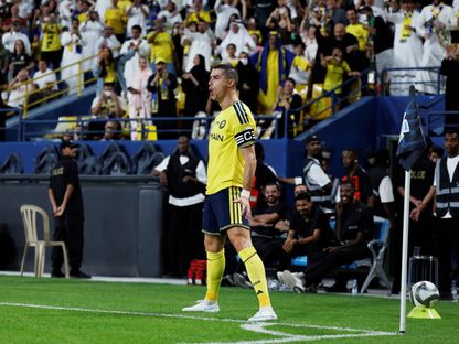 كريستيانو رونالدو يحتفل بهدفه في مباراة النصر والدرعية بالدوري السعودي - 9 أكتوبر 2026 - Reuters