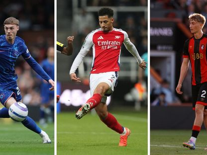 صورة مركبة للاعب بورنموث دين هويسن ولاعب أرسنال ويليام ساليبا ولاعب تشيلسي كول بالمر - الشرق