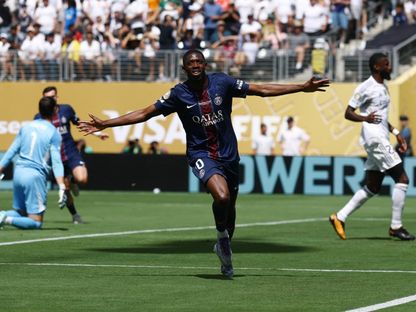 ديمبيلي يحتفل بهدفه في مباراة فريقه باريس سان جيرمان أمام ريال مدريد بكأس العالم للأندية - 9 يوليو 2025 - Reuters
