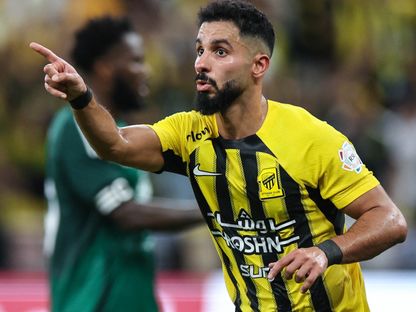 صالح الشهري مهاجم الاتحاد يحتفل بالتسجيل في مرمى الأهلي بالدوري السعودي - 31 أكتوبر 2024 - X/@ittihad