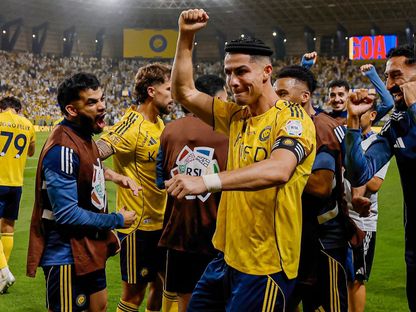 كريستيانو رونالدو قائد النصر يحتفل بعد التسجيل بمواجهة الأهلي في دوري روشن السعودي - 29 أبريل 2026 - X/@AlNassrFC