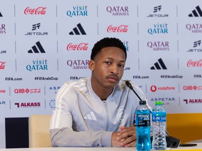 مراد هوساوي لاعب المنتخب السعودي في مؤتمر صحفي بكأس العرب - 10 ديسمبر 2025 - X/@SaudiNT