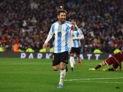 ليونيل ميسي بعد تسجيله هدفاً للأرجنتين في مرمى فنزويلا بتصفيات أميركا الجنوبية المؤهلة لكأس العالم 2026 - 4 سبتمبر 2025 - REUTERS