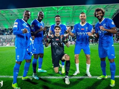 لاعبو الهلال يحتفلون بالفوز على الاتفاق - 26 فبراير 2024 - X/Alhilal_FC