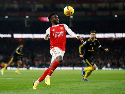 بوكايو ساكا نجم أرسنال خلال مواجهة مانشستر يونايتد في الدوري الإنجليزي الممتاز - 25 يناير 2026 - REUTERS