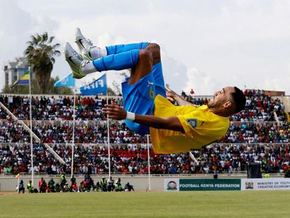 احتفال بيير إيمريك أوباميانغ بتسجيل هدف للغابون في مرمى كينيا بتصفيات كأس العالم 2026 - 11 نوفمبر 2025 - Reuters