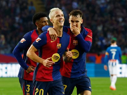 داني أولمو لاعب برشلونة يحتفل بهدفه في مرمى إسبانيول - 3 نوفمبر 2024 - Reuters
