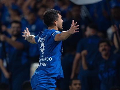 احتفال ماركوس ليوناردو مع داروين نونيز بتسجيل هدف للهلال في مرمى الاتفاق بالدوري السعودي - 18 أكتوبر 2025 - X/@Alhilal_FC