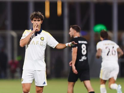 احتفال جواو فيليكس مهاجم النصر بتسجيل هدف في مرمى الشباب بالدوري السعودي -  7 مايو 2026 - X/@AlNassrFC