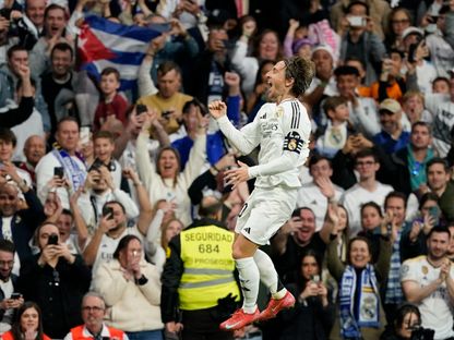 لوكا مودريتش نجم ريال مدريد يحتفل بهدفه أمام جيرونا في الدوري الإسباني - 23 فبراير 2025 - Reuters