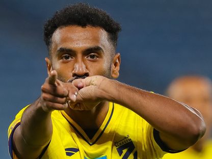 احتفال عبد العزيز الضويحي لاعب الحزم بتسجيل أول أهداف الموسم في الدوري السعودي - 13 أغسطس 2026 - X/@alhazem_fc