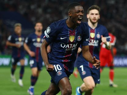 عثمان ديمبيلي مهاجم باريس سان جيرمان يحتفل بهدفه في مرمى بايرن ميونيخ بدوري أبطال أوروبا - 28 أبريل 2026 - Reuters