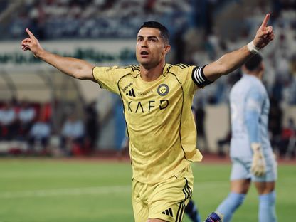 احتفال كريستيانو رونالدو نجم النصر بهدفه في مرمى الأخدود بالدوري السعودي - 11 أبريل 2026 - X/@AlNassrFC