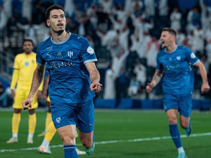 غابرييل مارتينيلي مهاجم الهلال يحتفل بهدفه أمام الحزم - 19 أكتوبر 2026 - x@Alhilal_FC