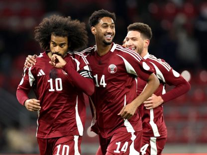 لاعبو قطر يحتفلون بتسجيل هدف في مرمى الإمارات بخليجي 26 - 21 ديسمبر 2024 - X/@QFA