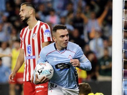 ياغو أسباس لاعب سيلتا فيغو يحتفل بهدفه في مرمى أتلتيكو مدريد في الدوري الإسباني - 5 أكتوبر 2025 - Reuters