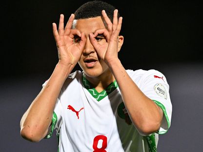 عبد الله وزان يحتفل بثنائيته في مرمى تنزانيا خلال كأس إفريقيا لأقل من 17 عاماً - 6 ابريل 2025 - X/EnMaroc