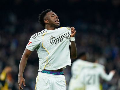 فينيسيوس يحتفل بعدما سجل لريال مدريد أمام رايو فايكانو - 1 فبراير 2026 - Reuters