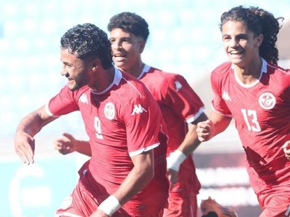 احتفال لاعبي منتخب تونس تحت 20 عاماً بتسجيل هدف في مرمى ألمانيا بمباراة ودية - 26 مايو 2026 - FB/@foot24