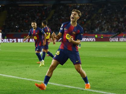 فيرمين لوبيز من مباراة برشلونة وأولمبياكوس بدوري أبطال أوروبا - 21 أكتوبر 2025 - Reuters