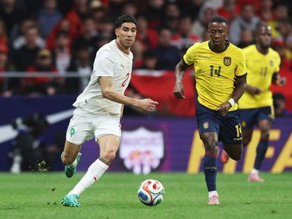 أشرف حكيمي خلال مباراة ودية بين المغرب والإكوادور - 27 مارس 2026 - REUTERS