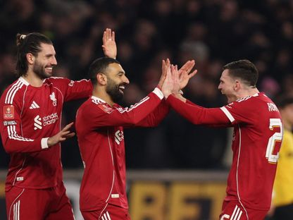 محمد صلاح يحتفل بهدفه في مباراة ولفرهامبتون وليفربول بكأس الاتحاد الإنجليزي - 6 مارس 2026 - Reuters