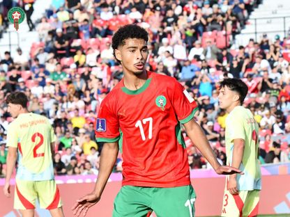 المغربي ياسين جاسم يحتفل بهدفه في مرمى إسبانيا في كأس العالم تحت 20 عاماً - 28 سبتمبر 2025 - X/@EnMaroc