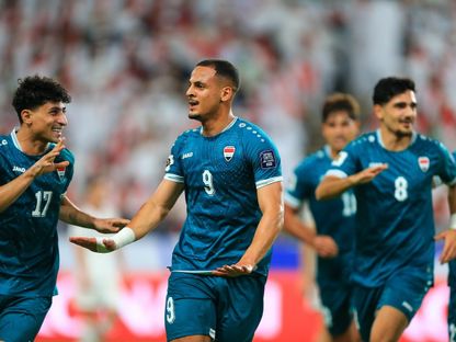 احتفال لاعبي العراق بتسجيل هدف في مرمى الإمارات بالملحق الآسيوي - 13 نوفمبر 2025 - FB/@Iraq National Team