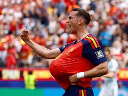 فابيان رويز يحتفل بهدفه في مباراة إسبانيا وبلجيكا بكأس العالم - 10 يوليو 2026 - Reuters