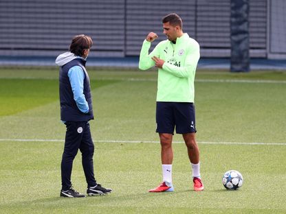 رودري لاعب مانشستر سيتي خلال تدريبات الفريق قبل مواجهة موناكو في دوري أبطال أوروبا - 30 سبتمبر 2025 - Reuters