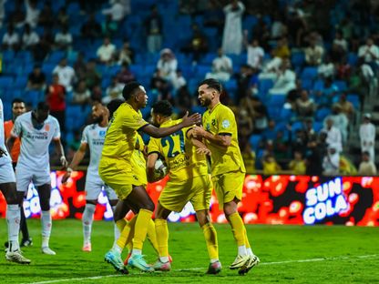 احتفال لاعبين من الحزم بتسجيل هدف في مرمى الفيحاء بالدوري السعودي - 22 أكتوبر 2026 - X/@Alhazem Club
