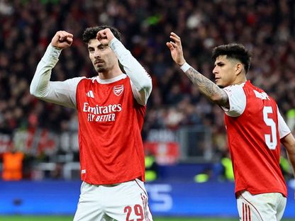 كاي هافيرتز لاعب أرسنال يحتفل بعد تسجيل هدف في شباك باير ليفركوزن بدوري أبطال أوروبا - 11 مارس 2026 - REUTERS