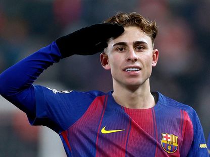 فيرمين لوبيز يحتفل بعد تسجيله هدفاً لبرشلونة في شباك سلافيا براغ التشيكي - 21 يناير 2026 - REUTERS