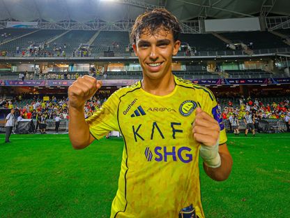 جواو فيليكس يحتفل بعد فوز النصر على الاتحاد في نصف نهائي كأس السوبر السعودي - 19 أغسطس 2025 - X/@AlNassrFC