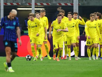 احتفال لاعبي بودو غليمت بهدف هاكون إيفيان ضد إنتر ميلان بدوري أبطال أوروبا - 24 فبراير 2026 - Reuters