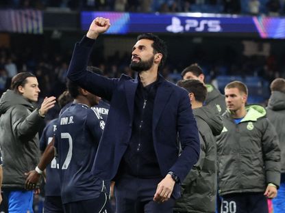 ألفارو أربيلوا يحتفل بعد مباراة مانشستر سيتي وريال مدريد بدوري أبطال أوروبا - 17 مارس 2026 - Reuters