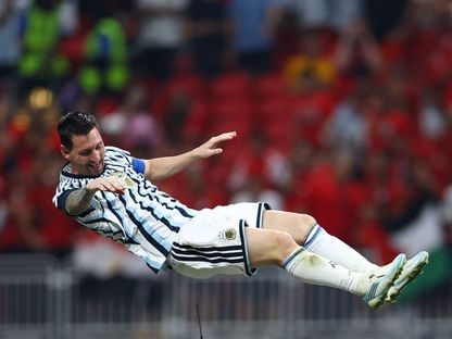 ليونيل ميسي خلال احتفال الأرجنتين بالفوز على مصر في دور الـ16 بكأس العالم - 7 يوليو 2026 - Reuters