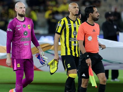 بريدراغ رايكوفيتش وفابينيو قبل انطلاق مباراة الاتحاد والخليج بالدوري السعودي - 27 فبراير 2026 - X/ittihad