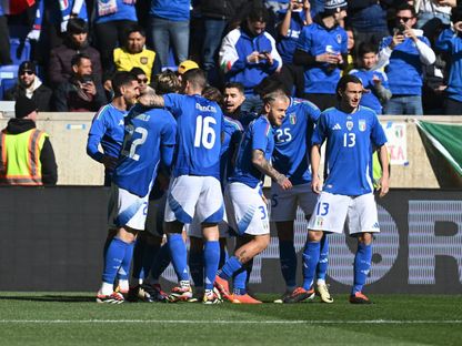 احتفال لاعبي منتخب إيطاليا بهدف في شباك الإكوادور - 24 مارس 2024 - X/Azzurri_AR