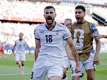 أيمن حسين يحتفل بالتسجيل للعراق ضد النرويج في كأس العالم - 16 يونيو 2026 - Reuters