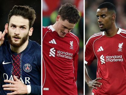صورة مركبة لألكسندر إيزاك (ليفربول) وفلوريان فيرتز (ليفربول) وخفيتشا كفاراتسخيليا (باريس سان جيرمان) - Reuters