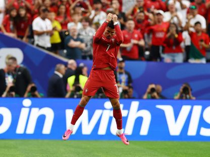 كريستيانو رونالدو قائد البرتغال يحتفل بهدفه في مرمى أوزبكستان في كأس العالم - 23 يونيو 2026 - Reuters