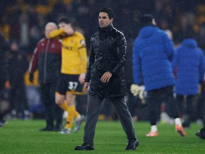 مدرب أرسنال ميكيل أرتيتا بعد مباراة ضد ولفرهامبتون – 18 فبراير 2026 - Action Images via Reuters