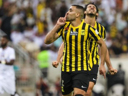 عبد الزراق حمد الله بعد تسجيله الهدف الأول للاتحاد في مرمى الشباب - 27 أبريل 2023 - Twitter/@ittihad