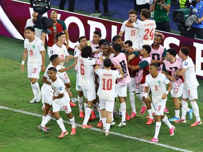 لاعبو المغرب يحتفلون بالتعادل ضد هولندا - 29 يونيو 2026 - Reuters