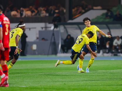 احتفال لاعبي النصر بتسجيل هدف في مرمى ضمك بالدوري السعودي - 21 يناير 2026 - FB/@AlNassrFC