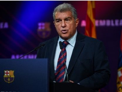 جوان لابورتا رئيس برشلونة خلال كلمة لأعضاء الجمعية العمومية للنادي - 19 أكتوبر 2025 - x/fcbarcelona