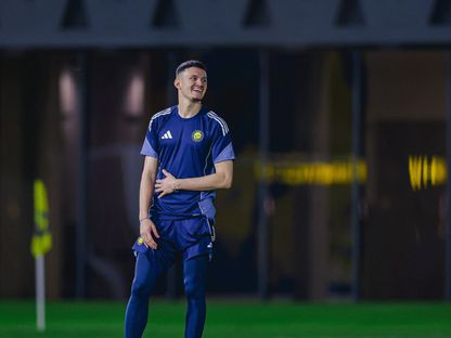 عبد الله الحمدان خلال تدريب للنصر - 5 فبراير 2026 - X/@AlNassrFC