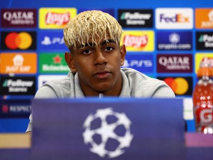 لامين يامال لاعب برشلونة في المؤتمر الصحفي قبل مواجهة إنتر ميلان في ذهاب نصف نهائي دوري أبطال أوروبا - 29 أبريل 2025 - Reuters